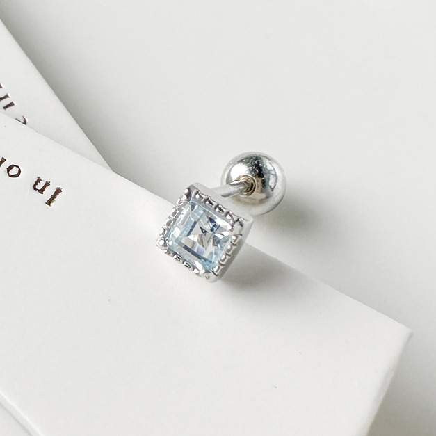 天然石│方鑽托帕石 ‧ 純銀耳環 (單支)