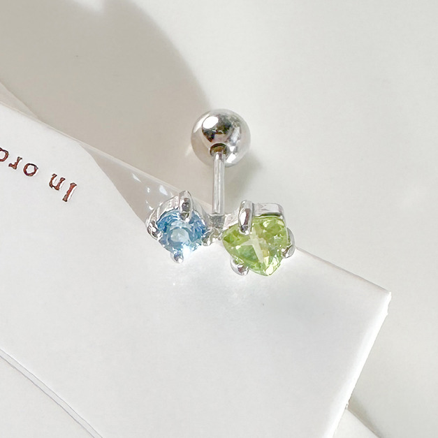 天然石│托帕石 ‧ 橄欖石│慢慢時光 ‧ 純銀耳環 (單支)