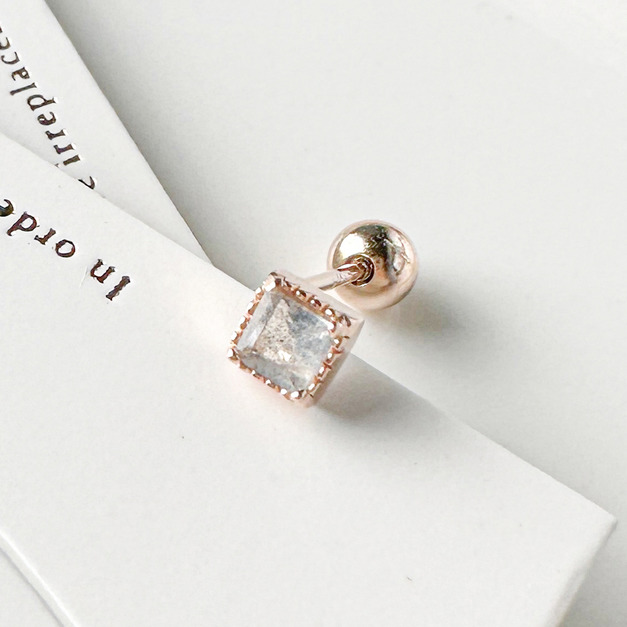 天然石│方鑽拉長石 ‧ 純銀耳環 (單支)