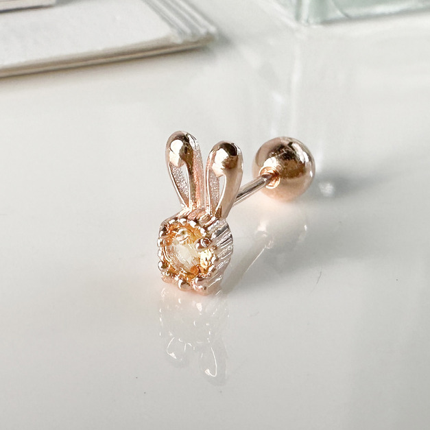 天然石│鑽小兔黃水晶 ‧ 純銀耳環 (單支)