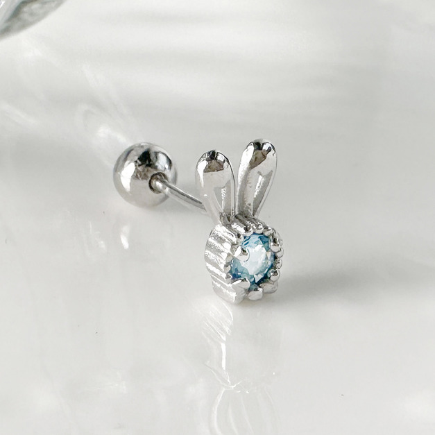 天然石│鑽小兔托帕石 ‧ 純銀耳環 (單支)