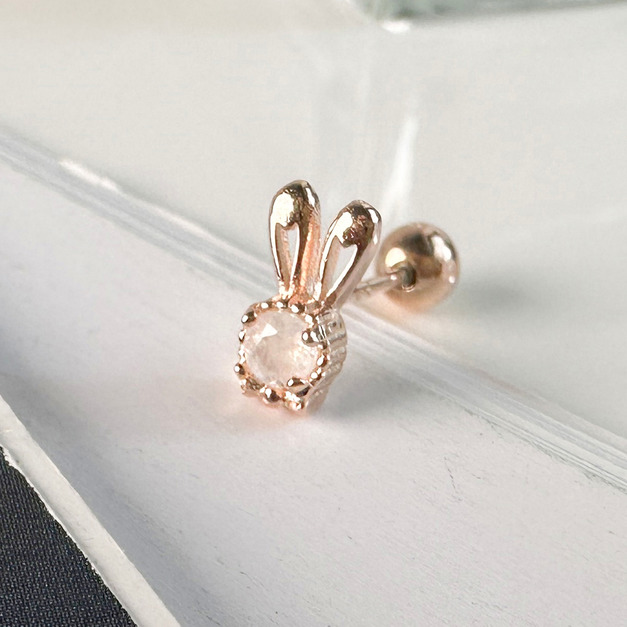 天然石│鑽小兔拉長石 ‧ 純銀耳環 (單支)