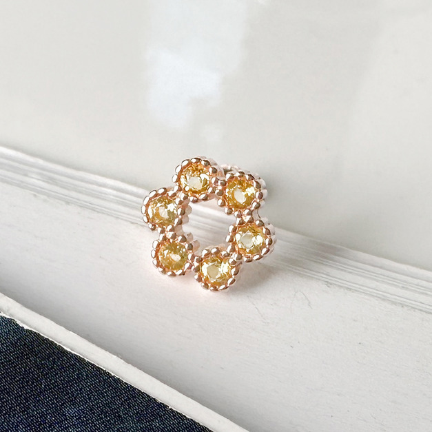 天然石│黃水晶花的祝福 ‧ 純銀耳環 (單支)