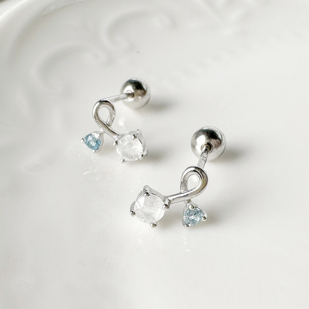 天然石│托帕石 ‧ 月光石│扭結 ‧ 純銀耳環