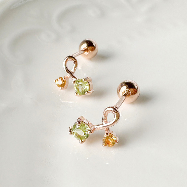 天然石│黃水晶 ‧ 橄欖石│扭結 ‧ 純銀耳環