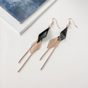 雙色菱形金鏈耳環