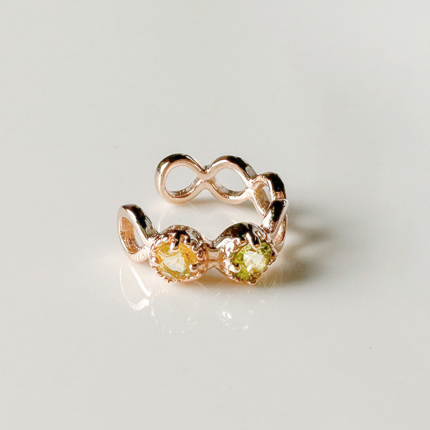 天然石│黃水晶 ‧ 橄欖石│無限圈耳骨夾 ‧ 純銀耳環 (單支)