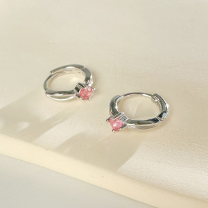 天然石│交織美好粉碧璽 ‧ 純銀耳環