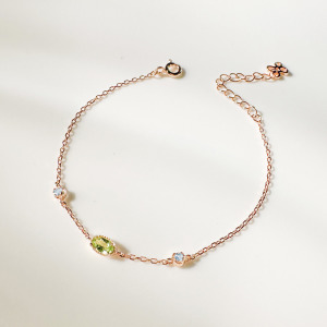 天然石│橄欖石 ‧ 托帕石│慢慢時光 ‧ 純銀手鍊