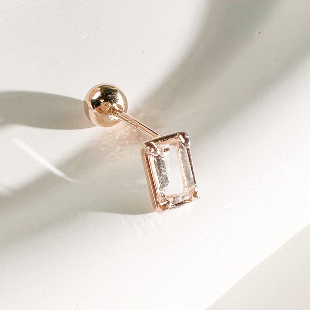 天然石│長方白水晶 ‧ 純銀耳環 (單支)