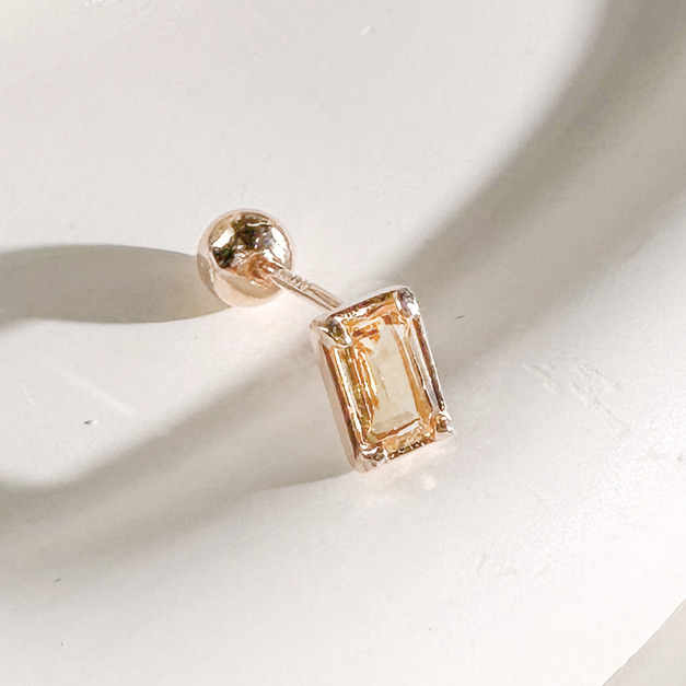 天然石│長方黃水晶 ‧ 純銀耳環 (單支)