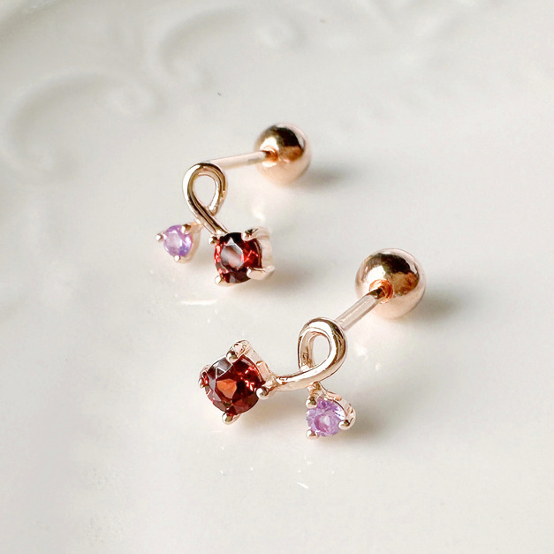 天然石│紫水晶 ‧ 石榴石│扭結 ‧ 純銀耳環