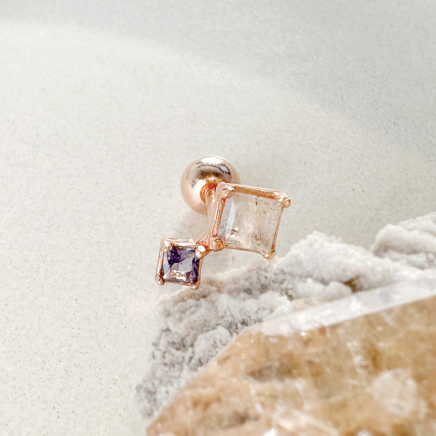 天然石│堇青石 ‧ 拉長石│璀璨時光 ‧ 純銀耳環 (單支)