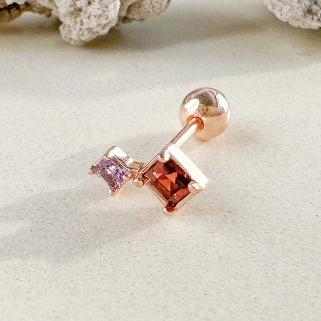 天然石│紫水晶 ‧ 石榴石│璀璨時光 ‧ 純銀耳環 (單支)