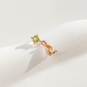 天然石│橄欖石 ‧ 黃水晶│流星眼淚 ‧ 純銀耳環 (單支)