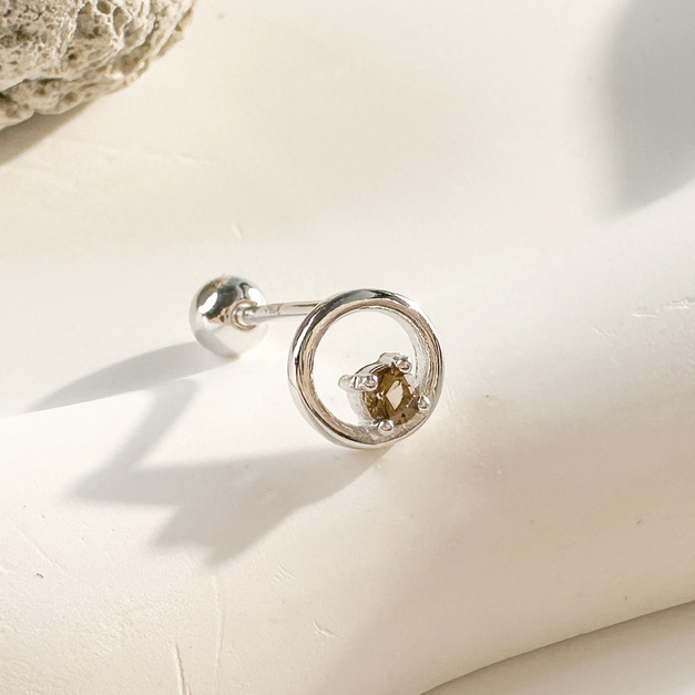 天然石│圓舞曲茶水晶 ‧ 純銀耳環 (單支)