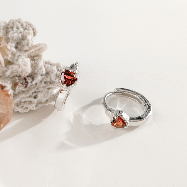 天然石│石榴石甜心圈 ‧ 純銀耳環