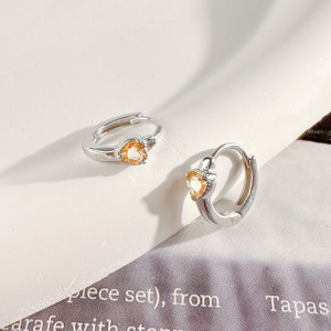 天然石│黃水晶甜心圈 ‧ 純銀耳環