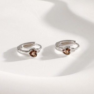 天然石│茶水晶甜心圈 ‧ 純銀耳環