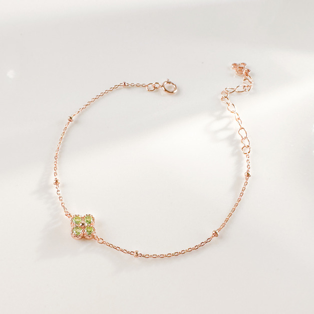 天然石│橄欖石幸運草 ‧ 純銀手鍊