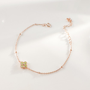 天然石│橄欖石幸運草 ‧ 純銀手鍊