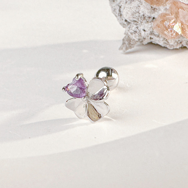 天然石│紫水晶幸運草 ‧ 純銀耳環 (單支)