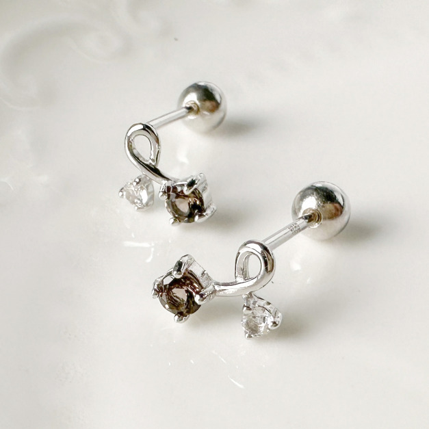 天然石│白水晶 ‧ 茶水晶│扭結 ‧ 純銀耳環