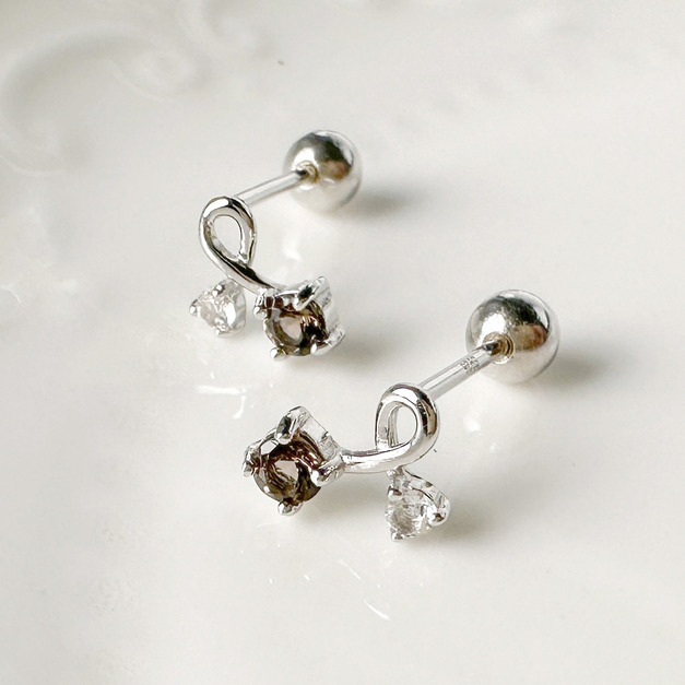 天然石│白水晶 ‧ 茶水晶│扭結 ‧ 純銀耳環