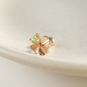 天然石│橄欖石幸運草 ‧ 純銀耳環 (單支)