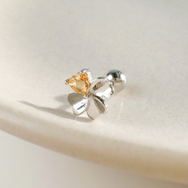 天然石│黃水晶幸運草 ‧ 純銀耳環 (單支)