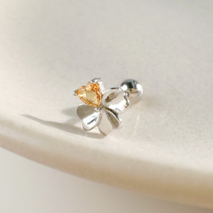 天然石│黃水晶幸運草 ‧ 純銀耳環 (單支)