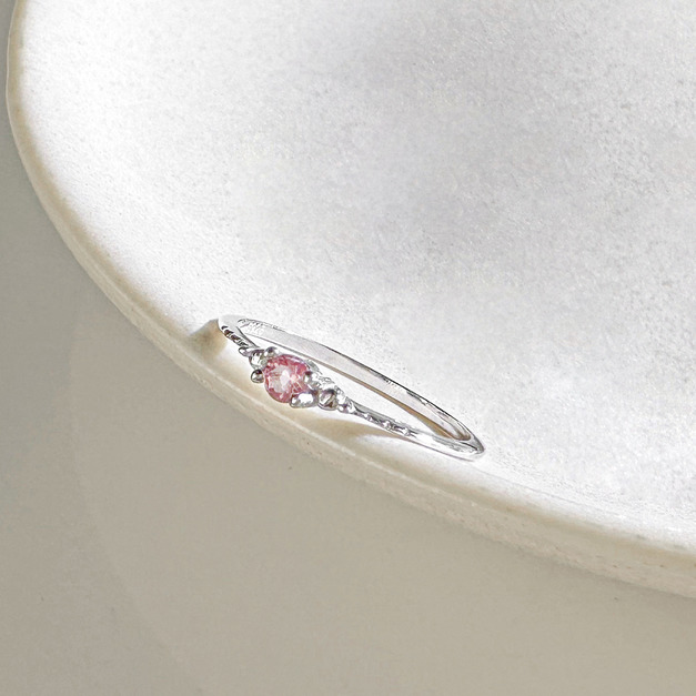 天然石│粉碧璽慢慢時光尾戒 ‧ 純銀戒指