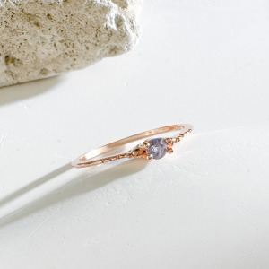 天然石│堇青石慢慢時光尾戒 ‧ 純銀戒指