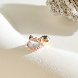 天然石│拉長石貓咪 ‧ 純銀耳環  (單支)