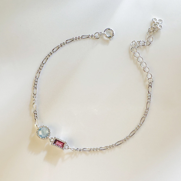 天然石│海藍寶 ‧ 石榴石│變奏曲 ‧ 純銀手鍊