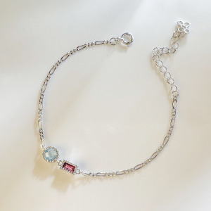 天然石│海藍寶 ‧ 石榴石│變奏曲 ‧ 純銀手鍊