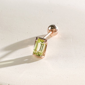 天然石│長方橄欖石 ‧ 純銀耳環 (單支)