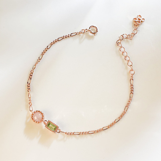 天然石│粉水晶 ‧ 橄欖石│變奏曲 ‧ 純銀手鍊