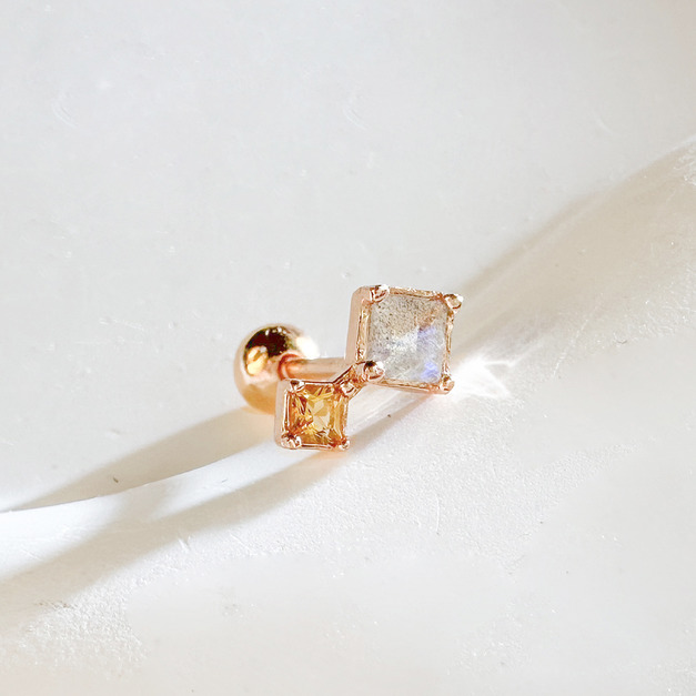 天然石│黃水晶 ‧ 拉長石│璀璨時光 ‧ 純銀耳環 (單支)