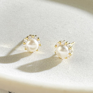 珍珠鑽花 ‧ 純銀耳環