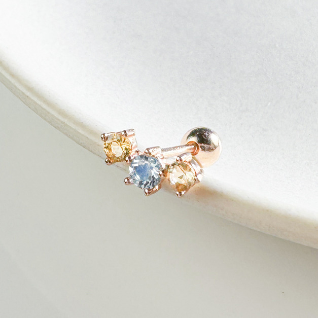 天然石│海藍寶 ‧ 黃水晶│星河 ‧ 純銀耳環 (單支)