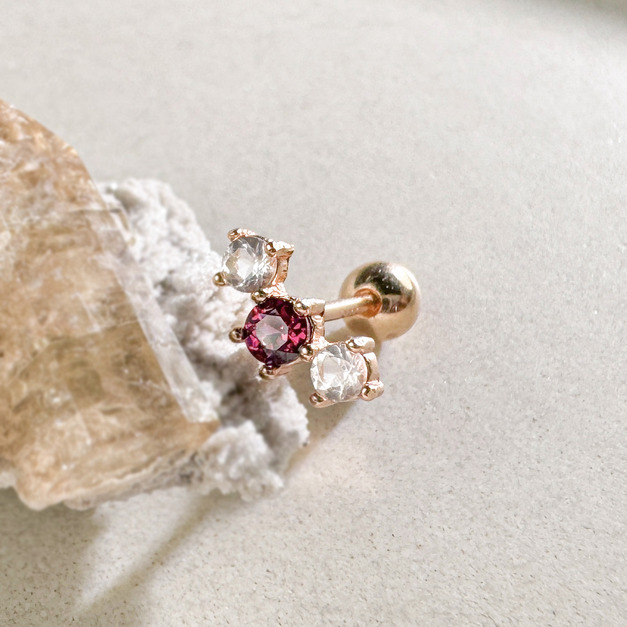 天然石│石榴石 ‧ 粉水晶│星河 ‧ 純銀耳環 (單支)