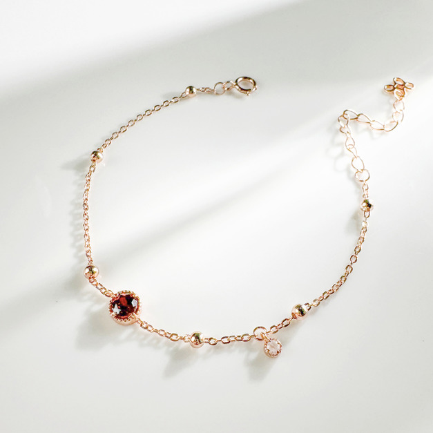 天然石│石榴石 ‧ 粉水晶│幸福輪廓 ‧ 純銀手鍊