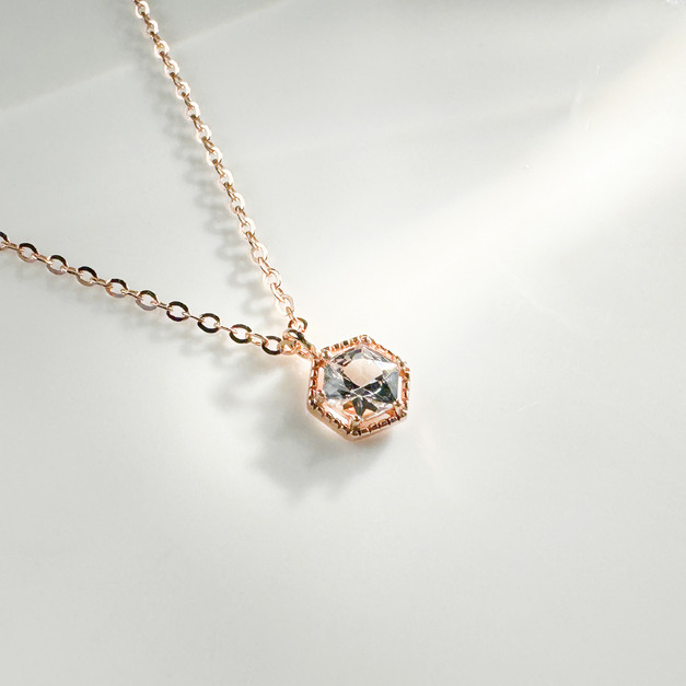 天然石│托帕石璀璨六角鑽 ‧ 純銀項鍊