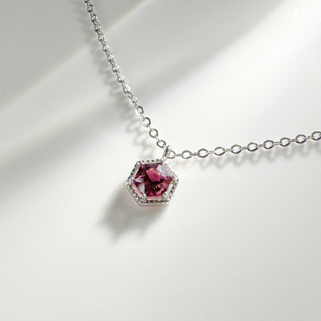 天然石│石榴石璀璨六角鑽 ‧ 純銀項鍊