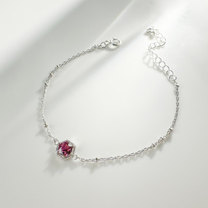 天然石│石榴石璀璨六角鑽 ‧ 純銀手鍊