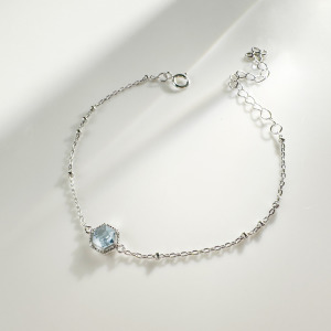 天然石│海藍寶璀璨六角鑽 ‧ 純銀手鍊