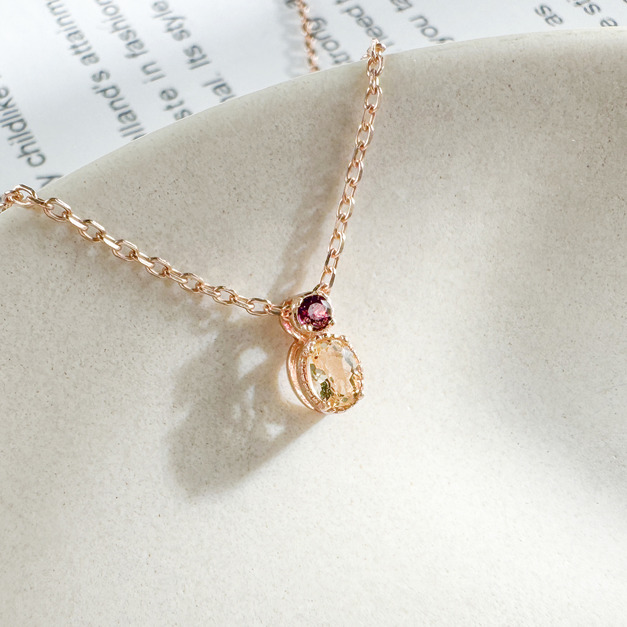 天然石│石榴石 ‧ 黃水晶│幸福時分 ‧ 純銀項鍊