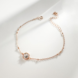 天然石│托帕石璀璨六角鑽 ‧ 純銀手鍊