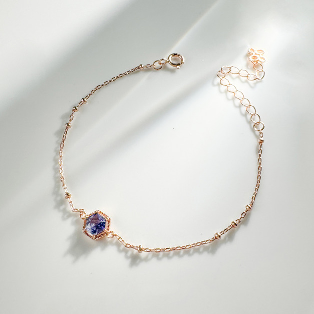 天然石│堇青石璀璨六角鑽 ‧ 純銀手鍊